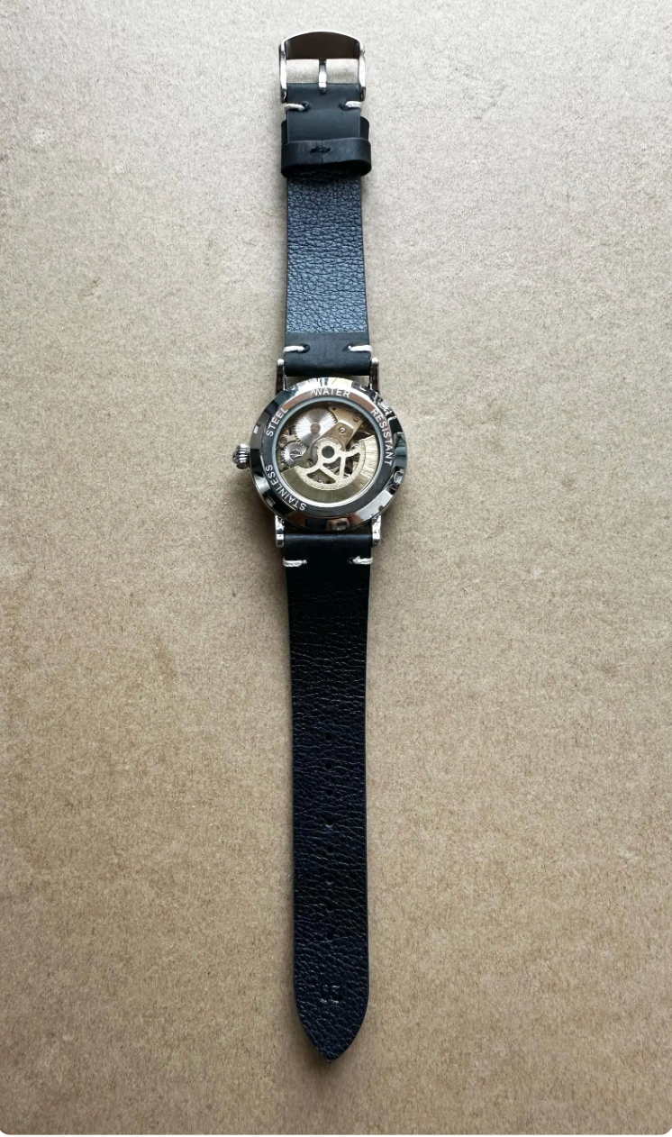 Sun And Moon Mechanical Leather Watch.