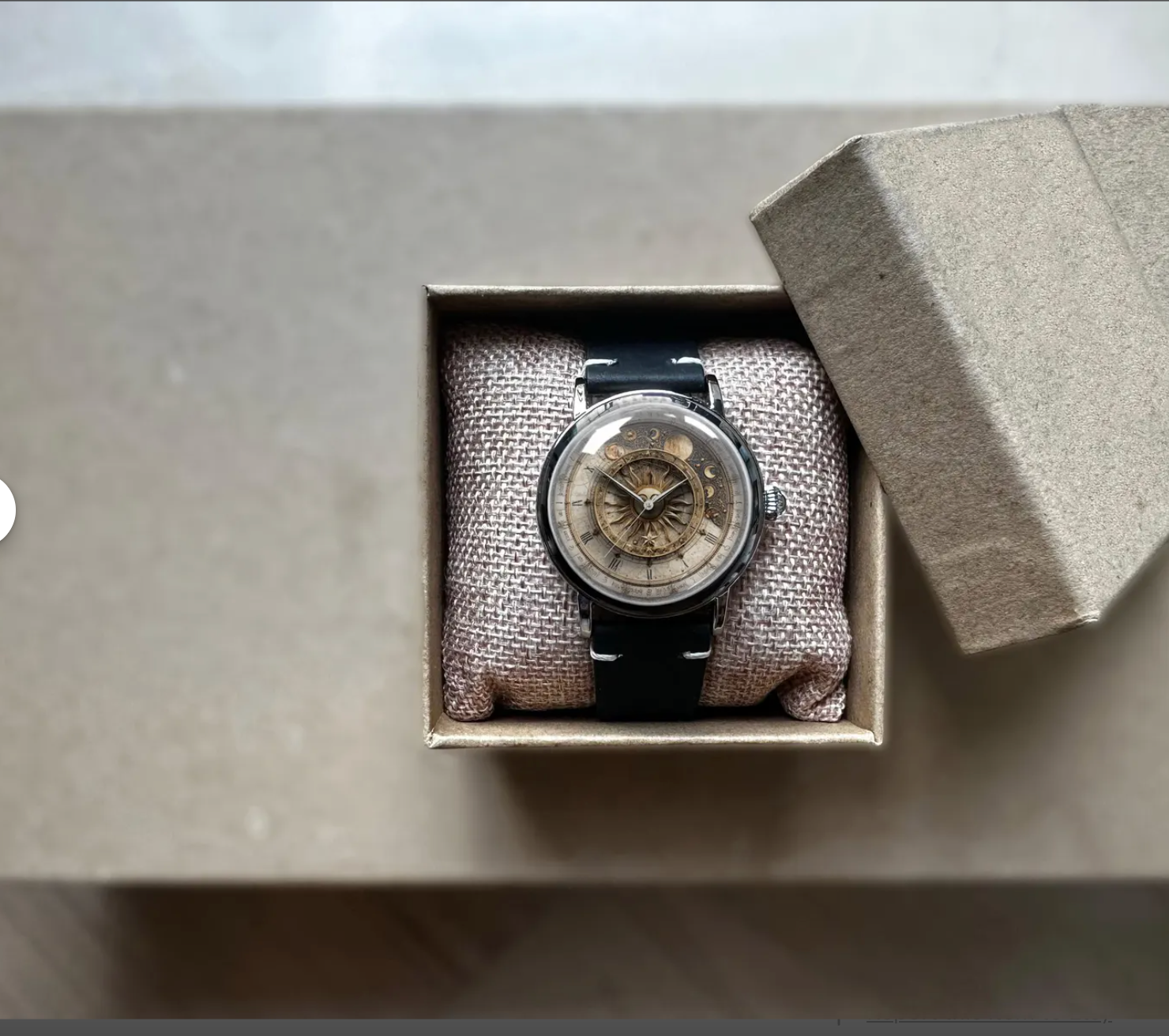Sun And Moon Mechanical Leather Watch.