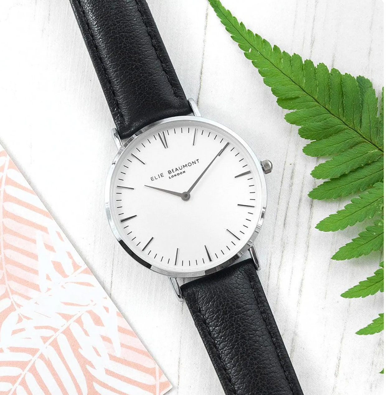 Ladies Black Leather Watch.