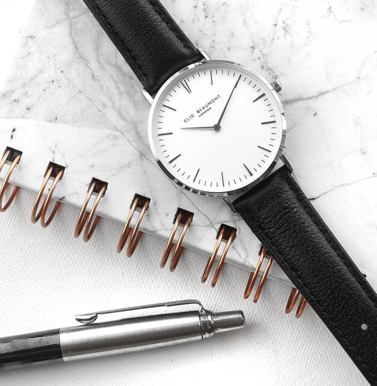 Ladies Black Leather Watch.